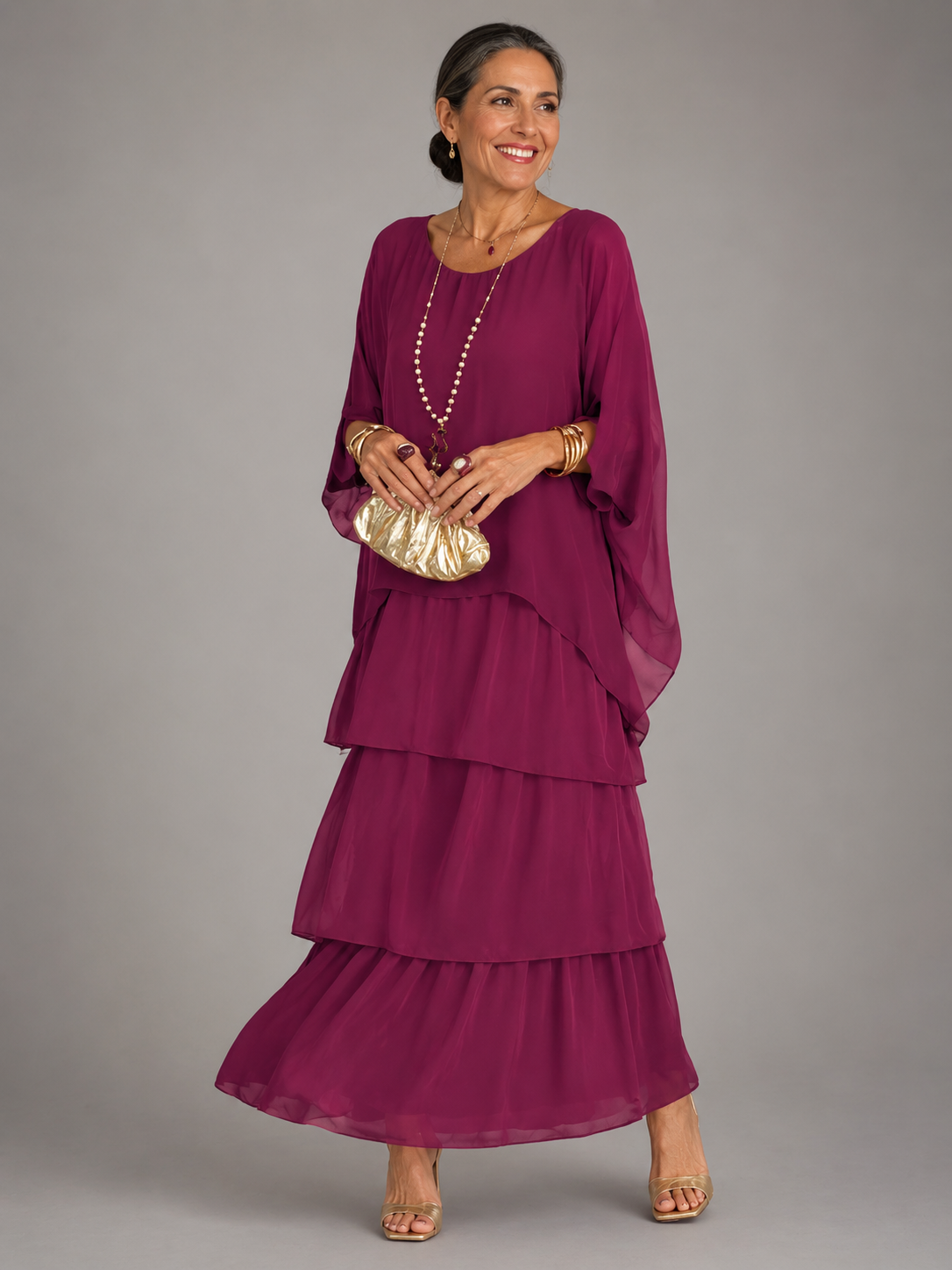 Robe maxi à couches pour femmes avec jupe fluide à volants