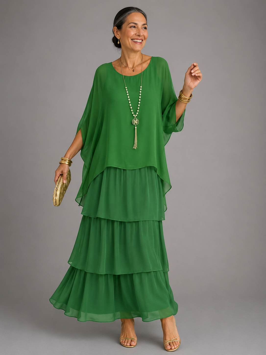 Robe maxi à couches pour femmes avec jupe fluide à volants