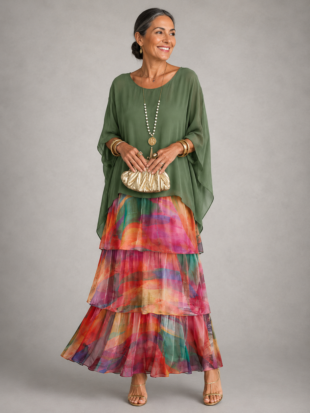 Robe maxi ample à couches pour femme