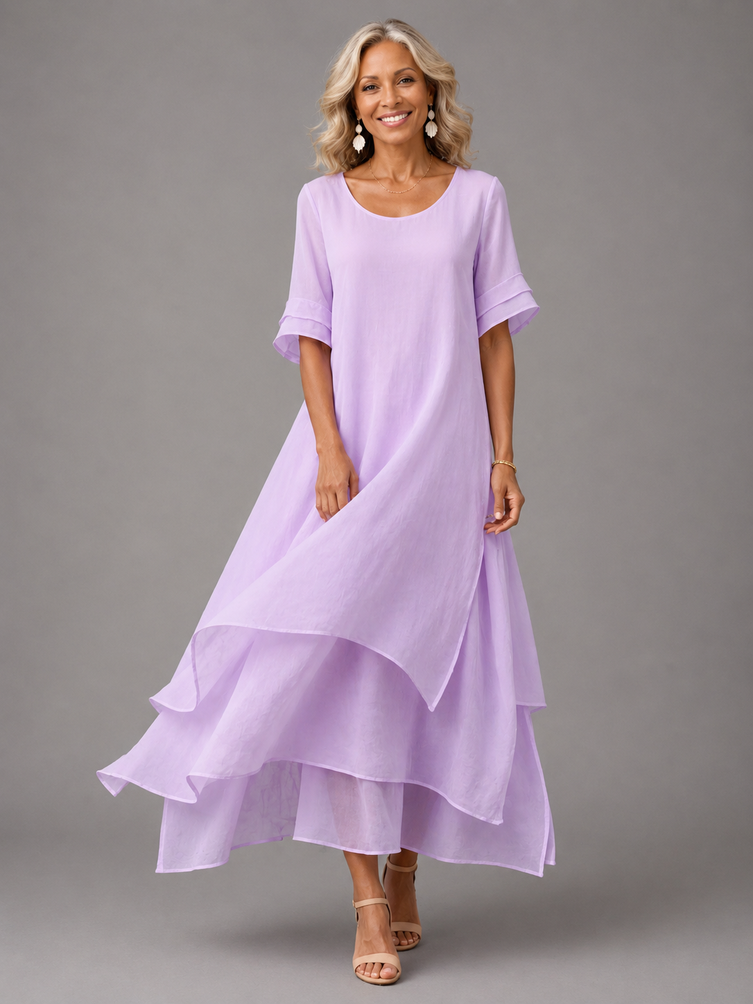 Robe longue fluide pour femme avec jupe à volants