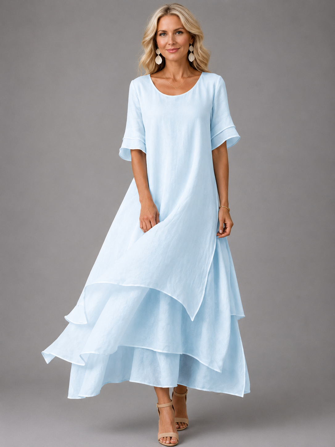 Robe longue pour femme avec jupe fluide à volants superposés