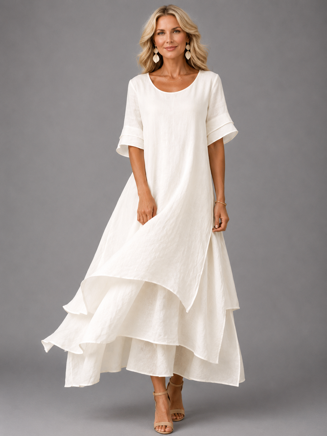 Robe longue pour femme avec jupe fluide à volants superposés