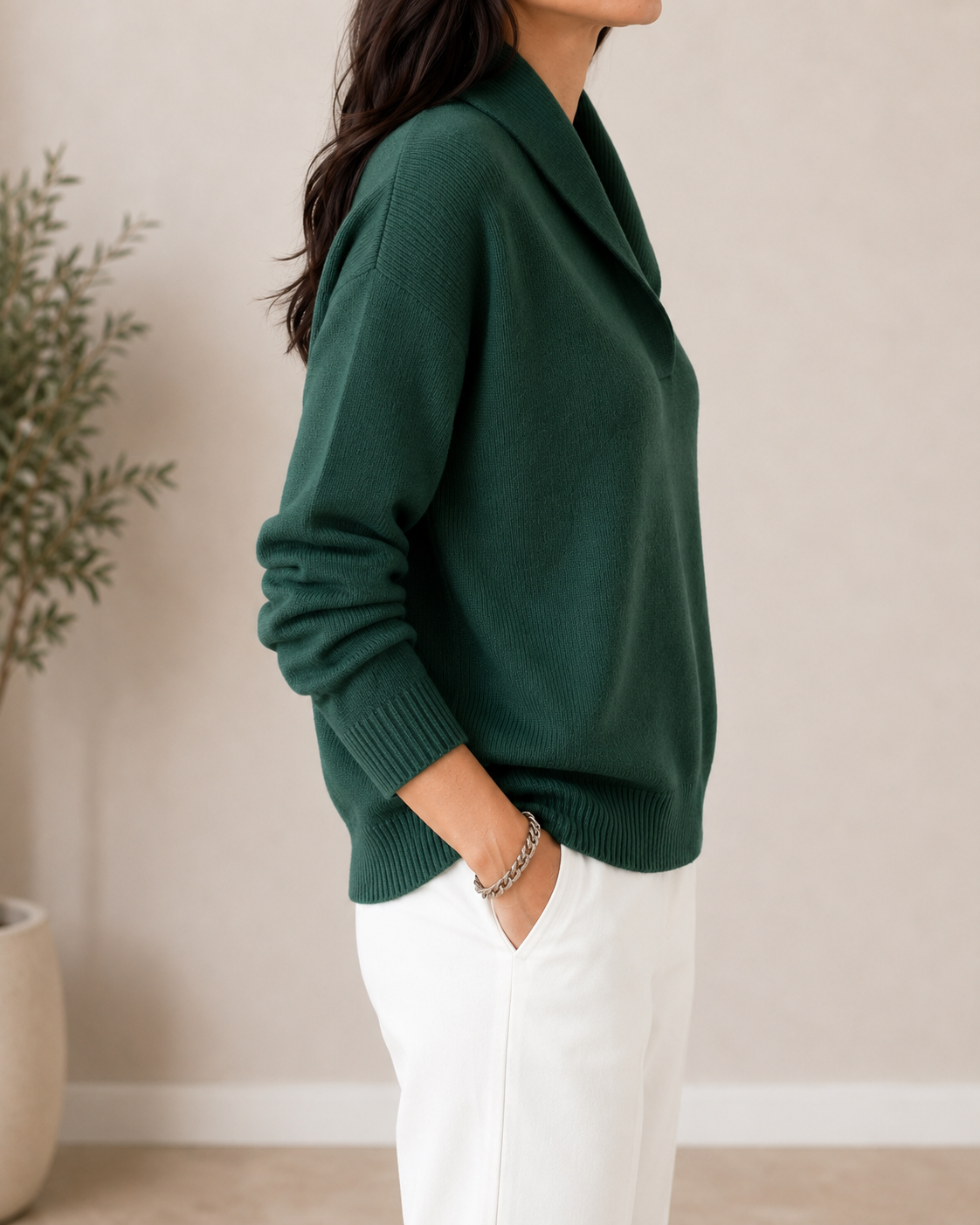 Women's Relaxed Fit Long Sleeve V-Neck Sweater