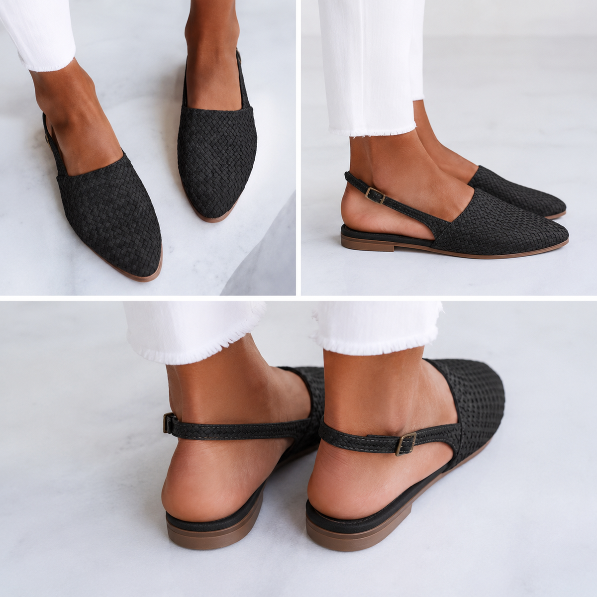 Sandali bassi da donna intrecciati con cinturino slingback