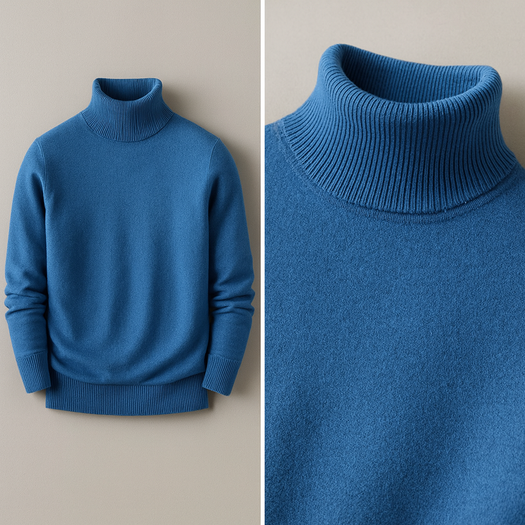 Pull à col roulé côtelé ajusté pour homme