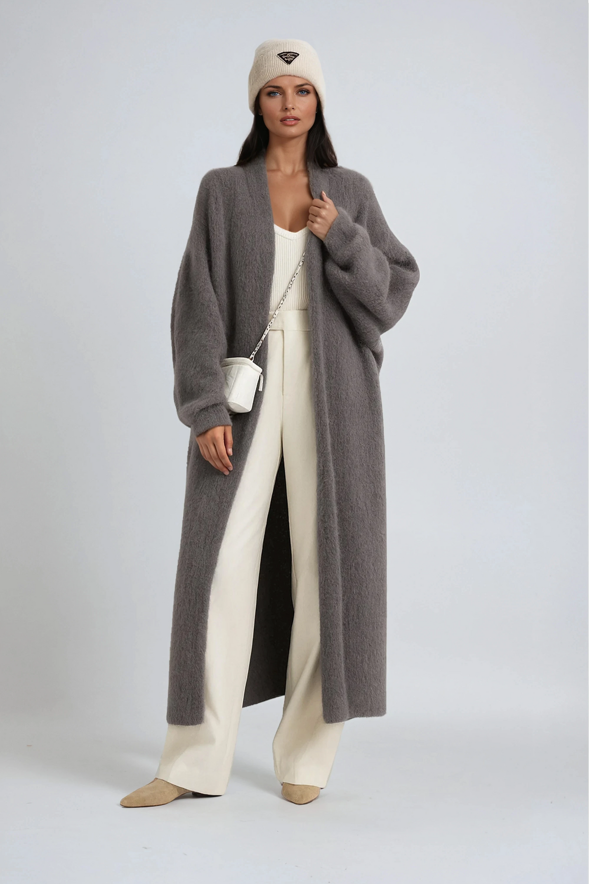 Women's Long Open-Front Cardigan with Relaxed Fit