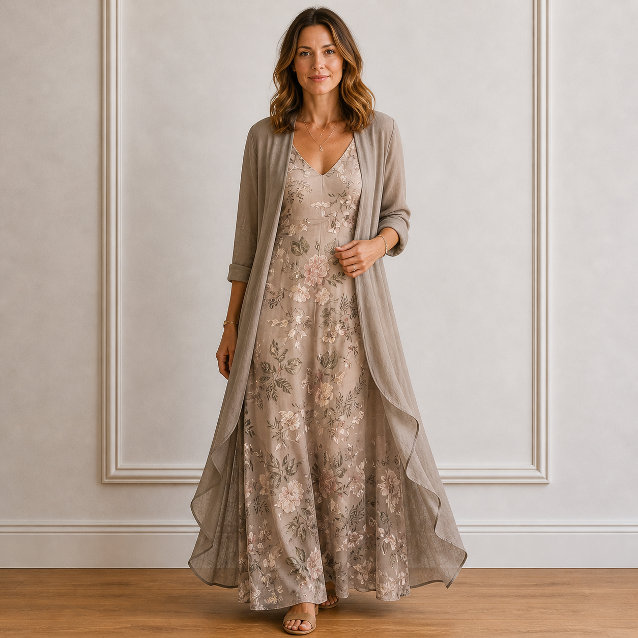 Women's Maxi Dress with Cardigan 2-Piece Set