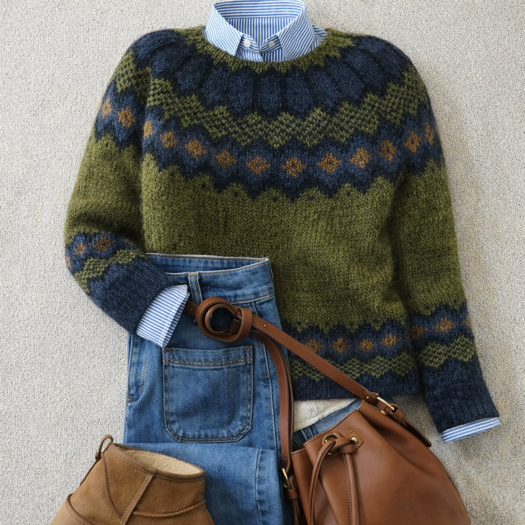 Pull en maille Fair Isle à col rond pour femme