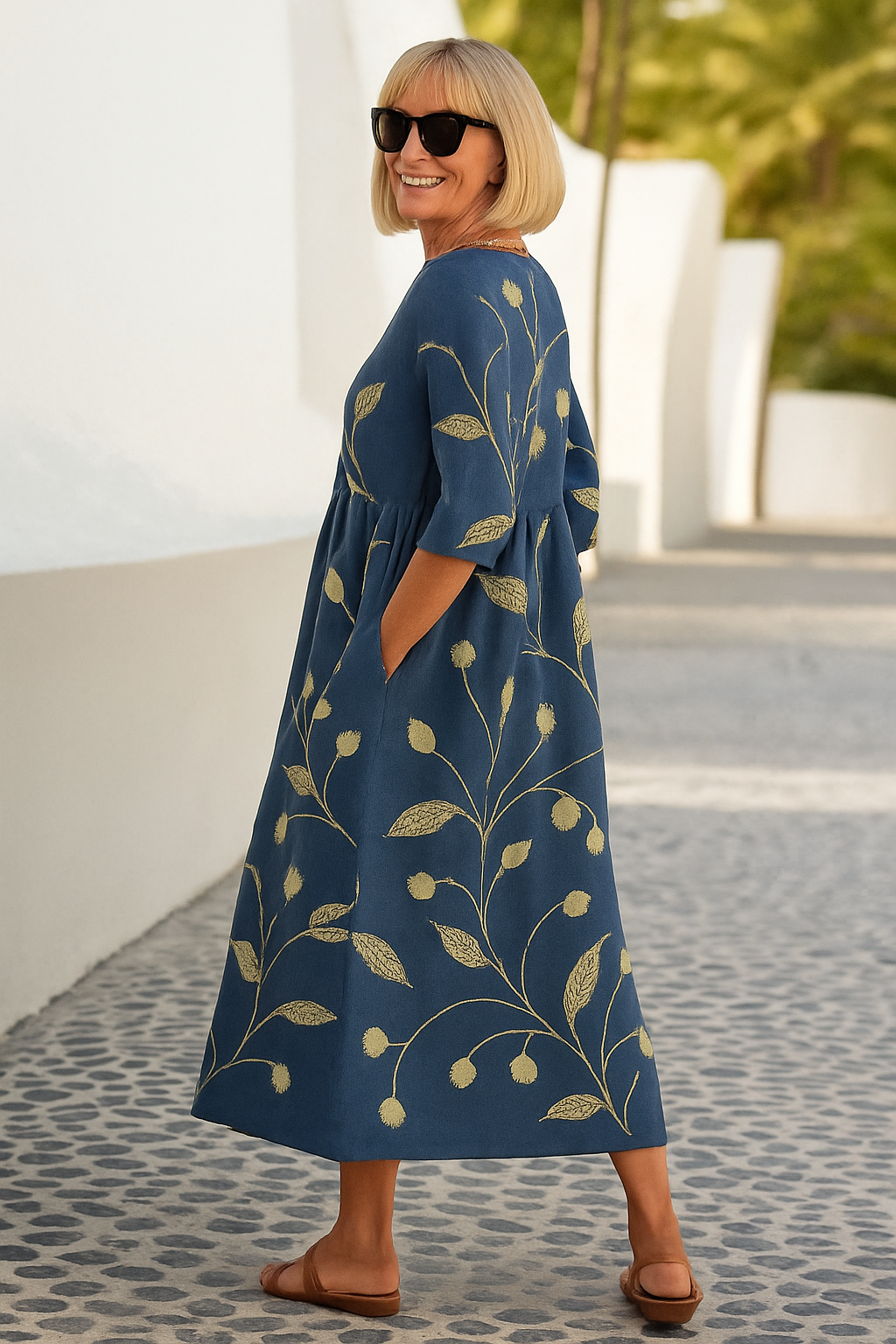 Women’s Floral Midi Dress with Relaxed Fit and Flowy Silhouette