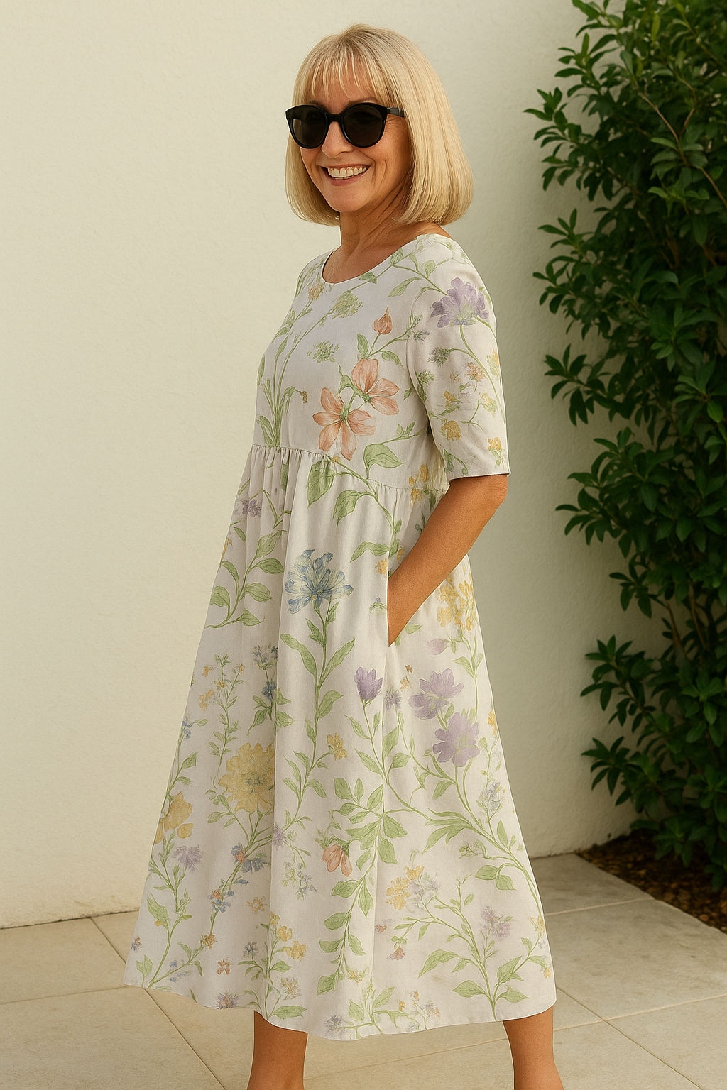 Women’s Floral Midi Dress with Relaxed Fit and Flowy Silhouette
