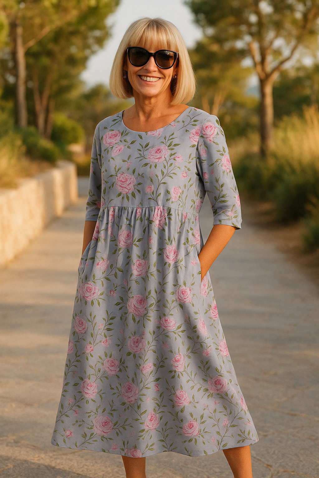 Women’s Floral Midi Dress with Relaxed Fit and Flowy Silhouette