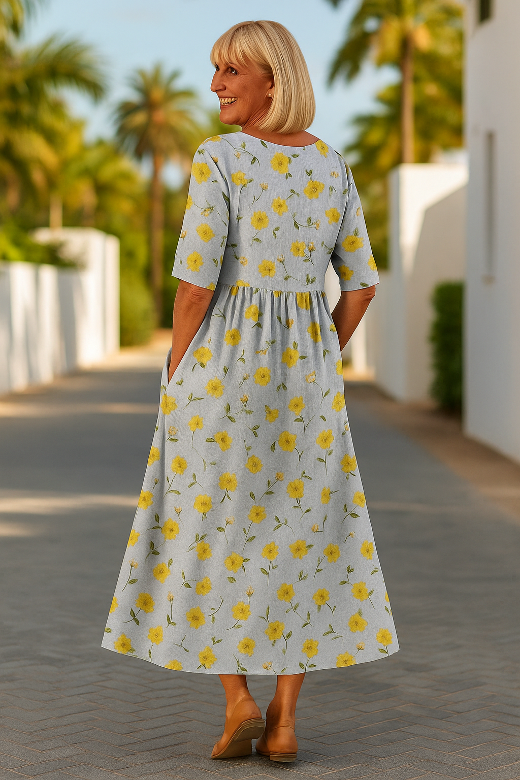 Women’s Floral Midi Dress with Relaxed Fit and Flowy Silhouette