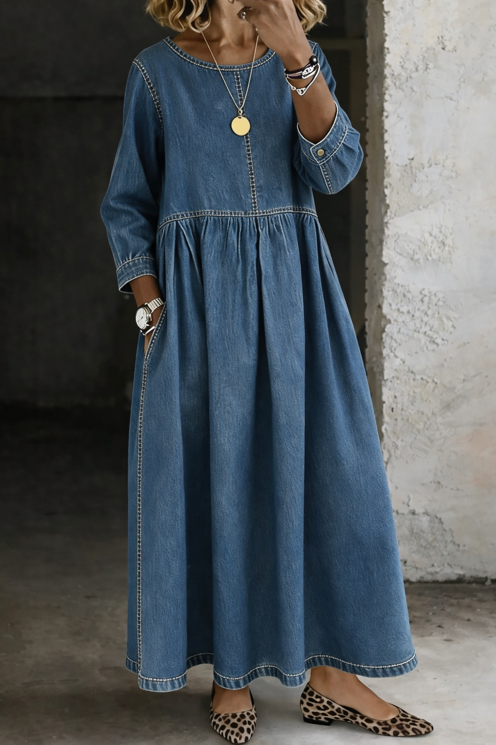 Women's Long Sleeve Maxi Dress with Pockets