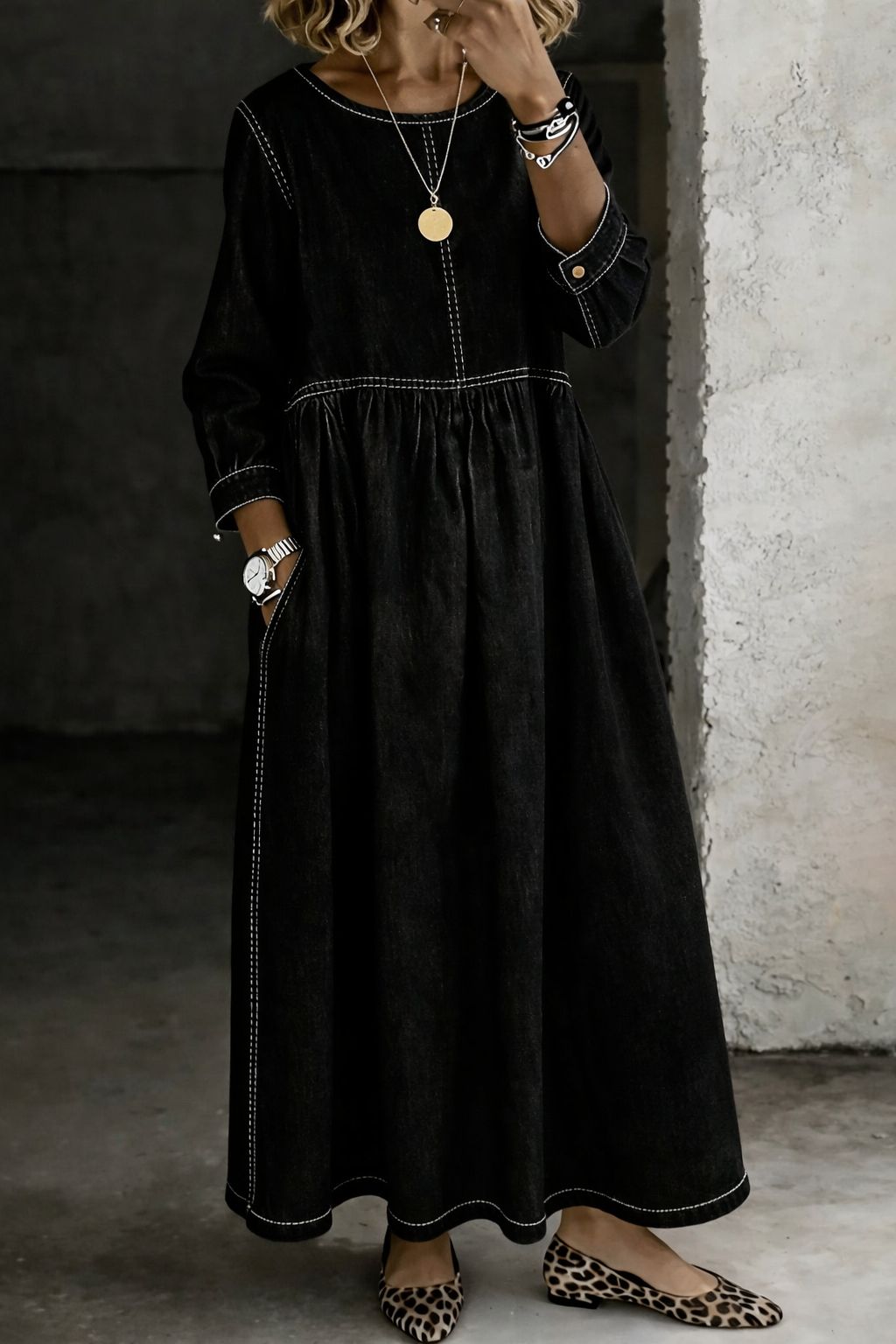 Women's Long Sleeve Maxi Dress with Pockets