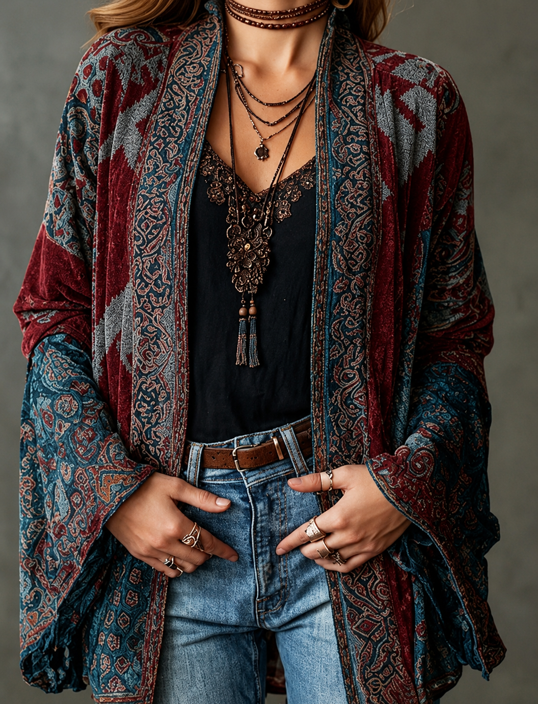 Women’s Bohemian Floral Print Open Front Cardigan