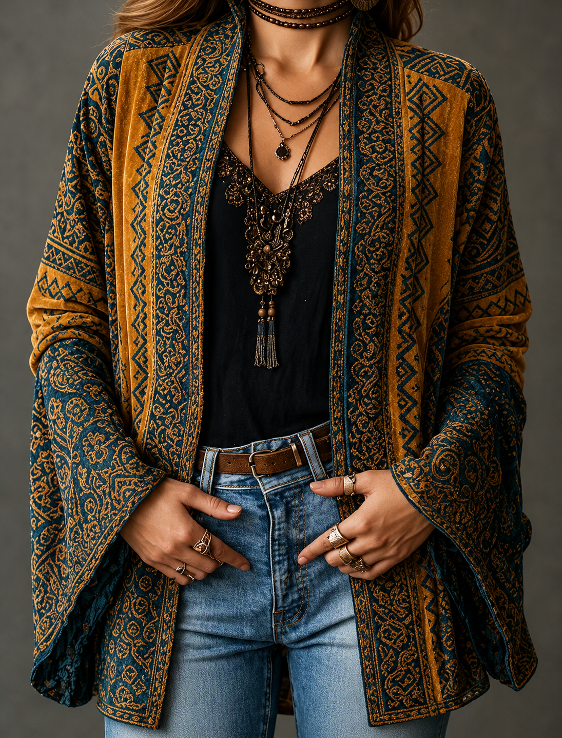 Women’s Bohemian Floral Print Open Front Cardigan