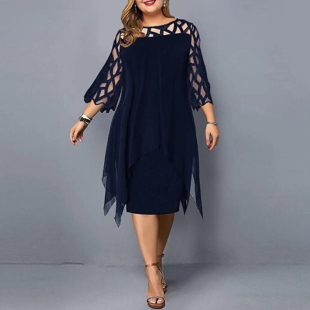Robe midi en dentelle pour femme avec encolure ronde