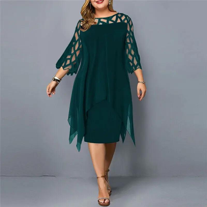 Robe midi en dentelle pour femme avec encolure ronde