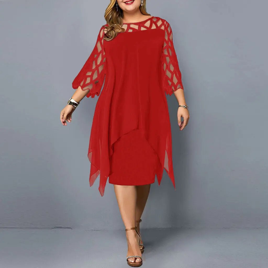 Robe midi en dentelle pour femme avec encolure ronde
