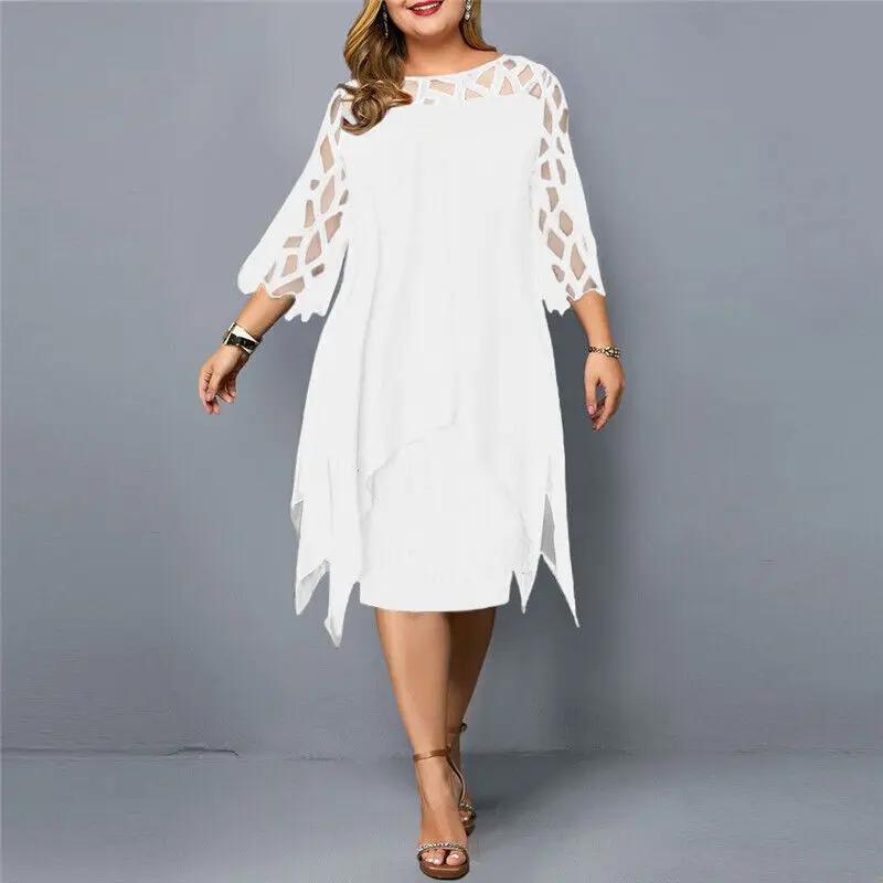Robe midi en dentelle pour femme avec encolure ronde