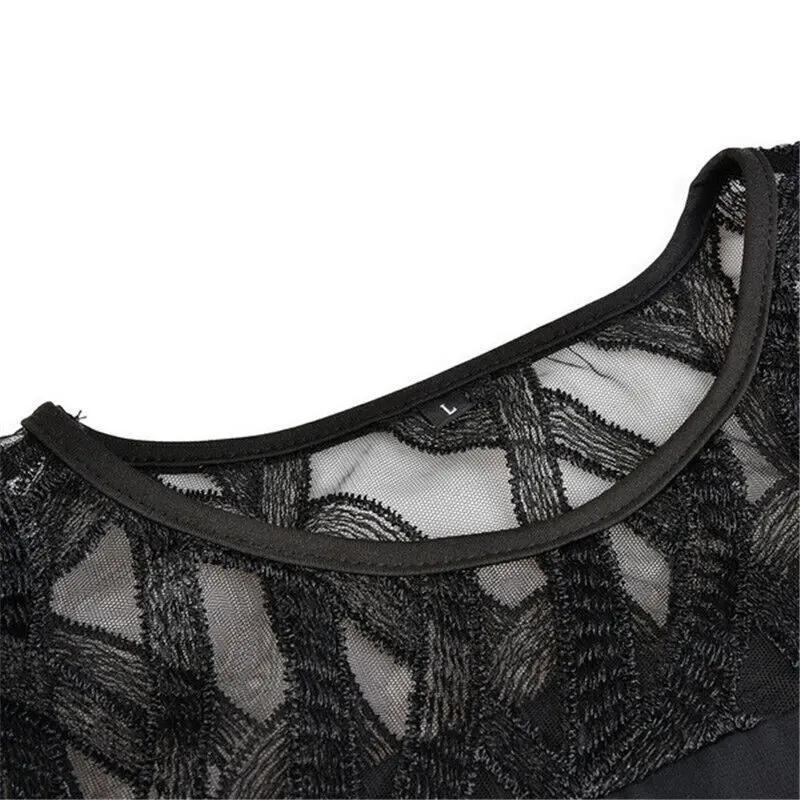 Robe midi en dentelle pour femme avec encolure ronde