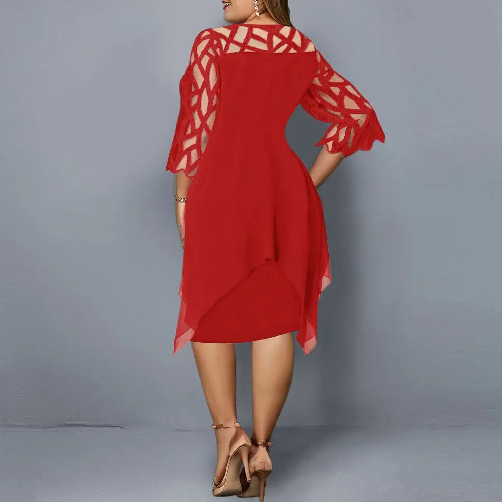 Robe midi en dentelle pour femme avec encolure ronde
