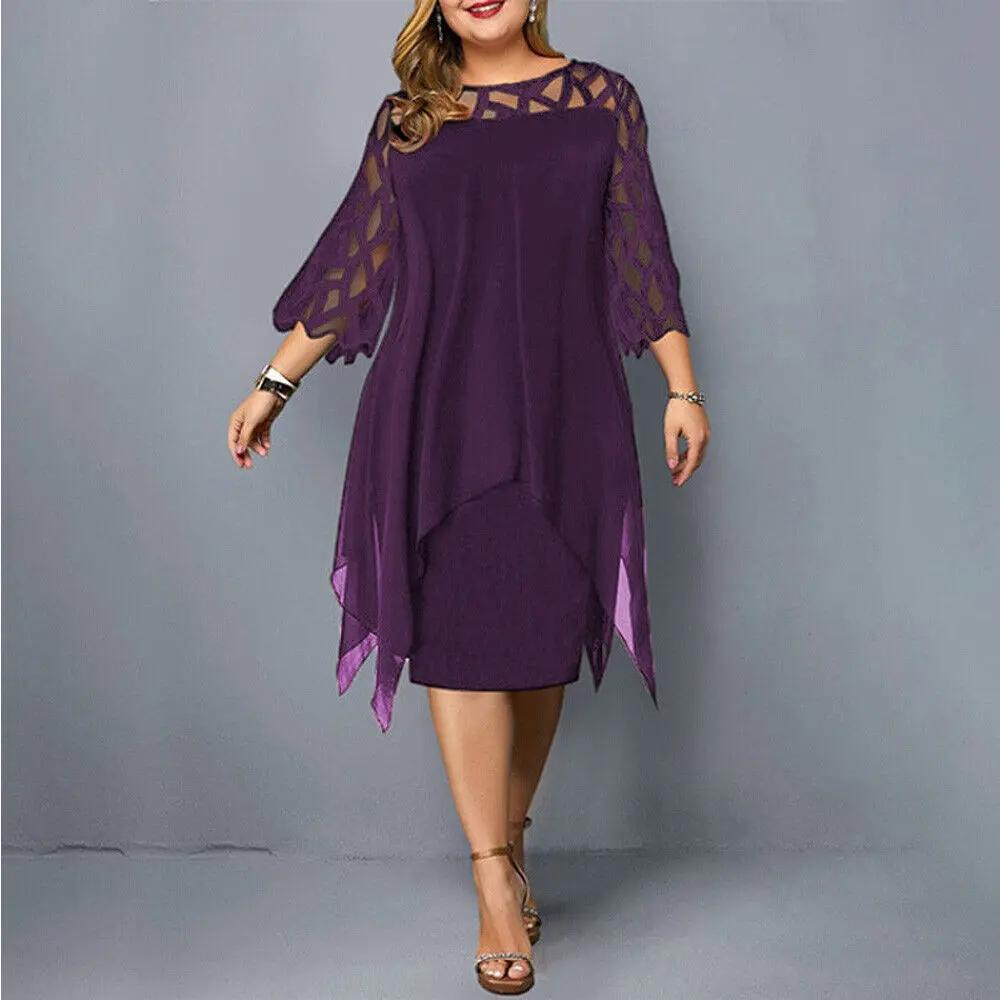 Robe midi en dentelle pour femme avec encolure ronde