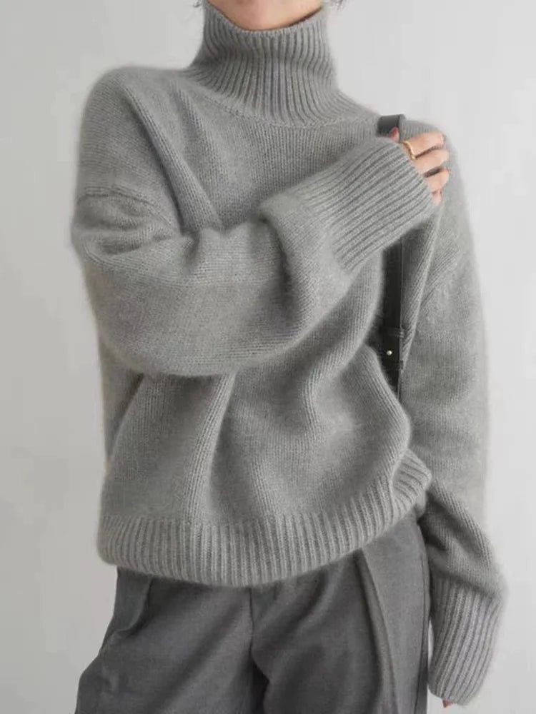 Pull ample à col roulé pour femme, coupe décontractée