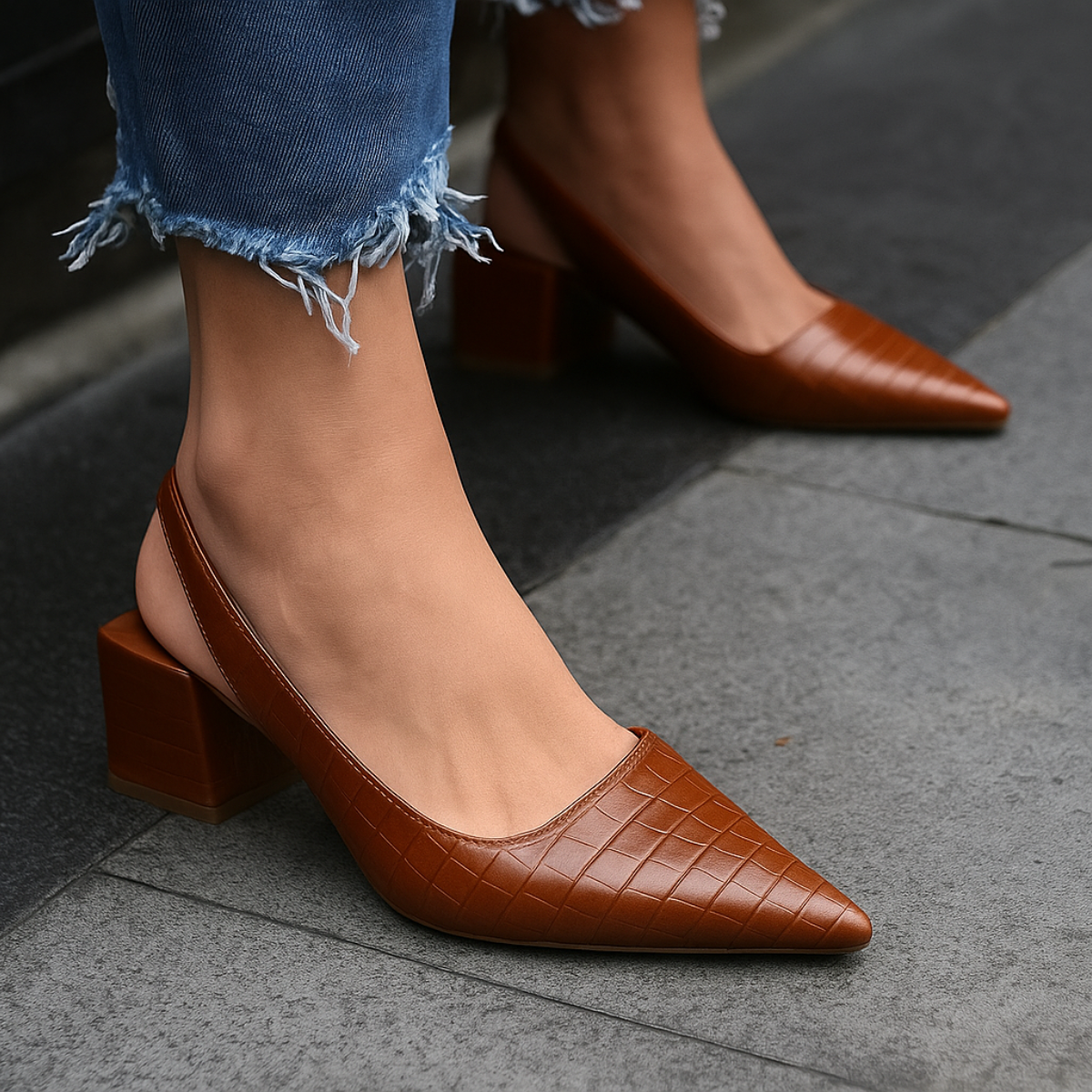 Escarpins à bout pointu avec bride arrière et petits talons carrés pour femmes