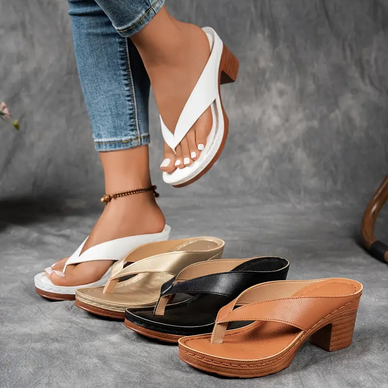 Sandales tongs à talon compensé pour femmes