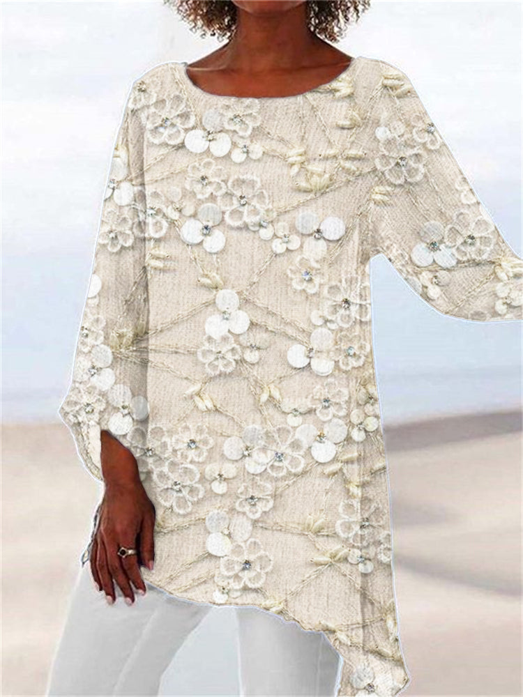Women's Floral Embroidered Asymmetrical Tunic Top