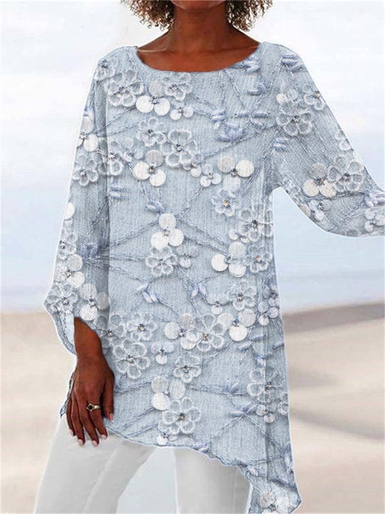 Women's Floral Embroidered Asymmetrical Tunic Top
