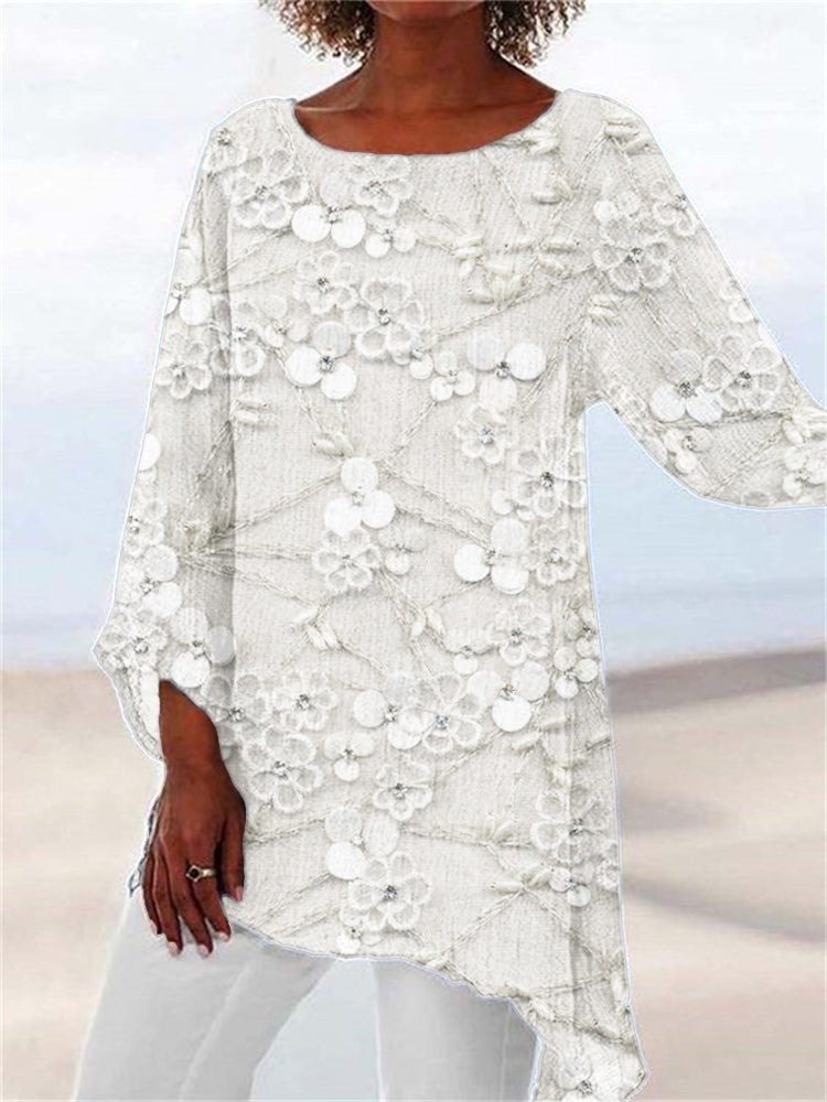 Women's Floral Embroidered Asymmetrical Tunic Top