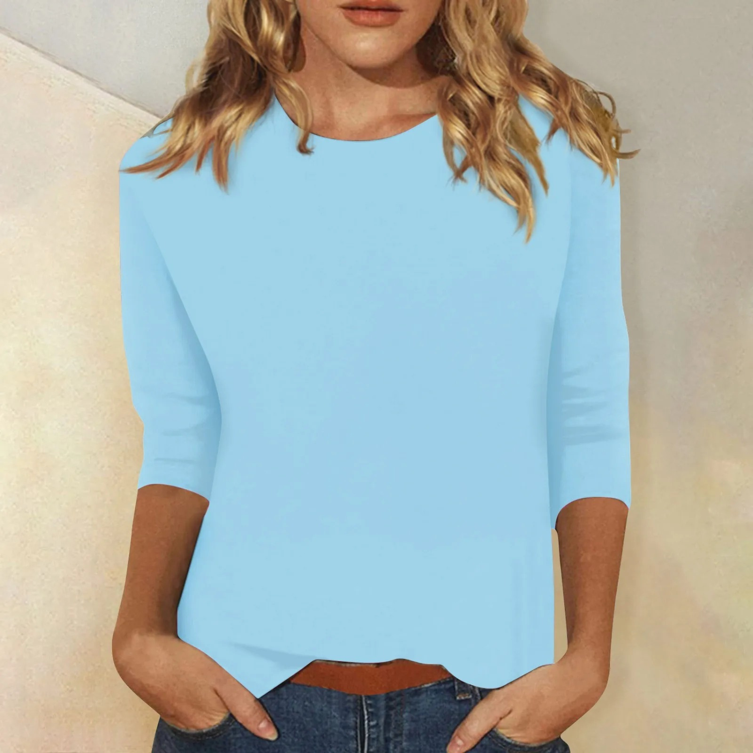 Women’s Casual Round Neck Top with 3/4 Sleeves