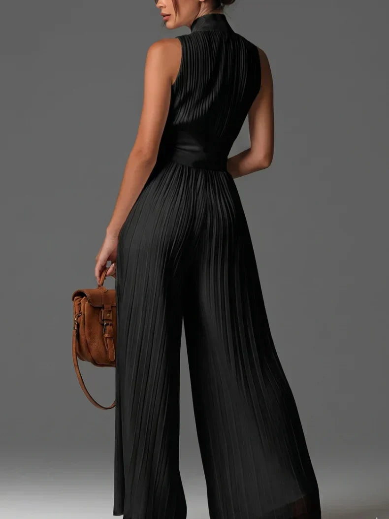 Women's Sleeveless Pleated Wide-Leg Jumpsuit