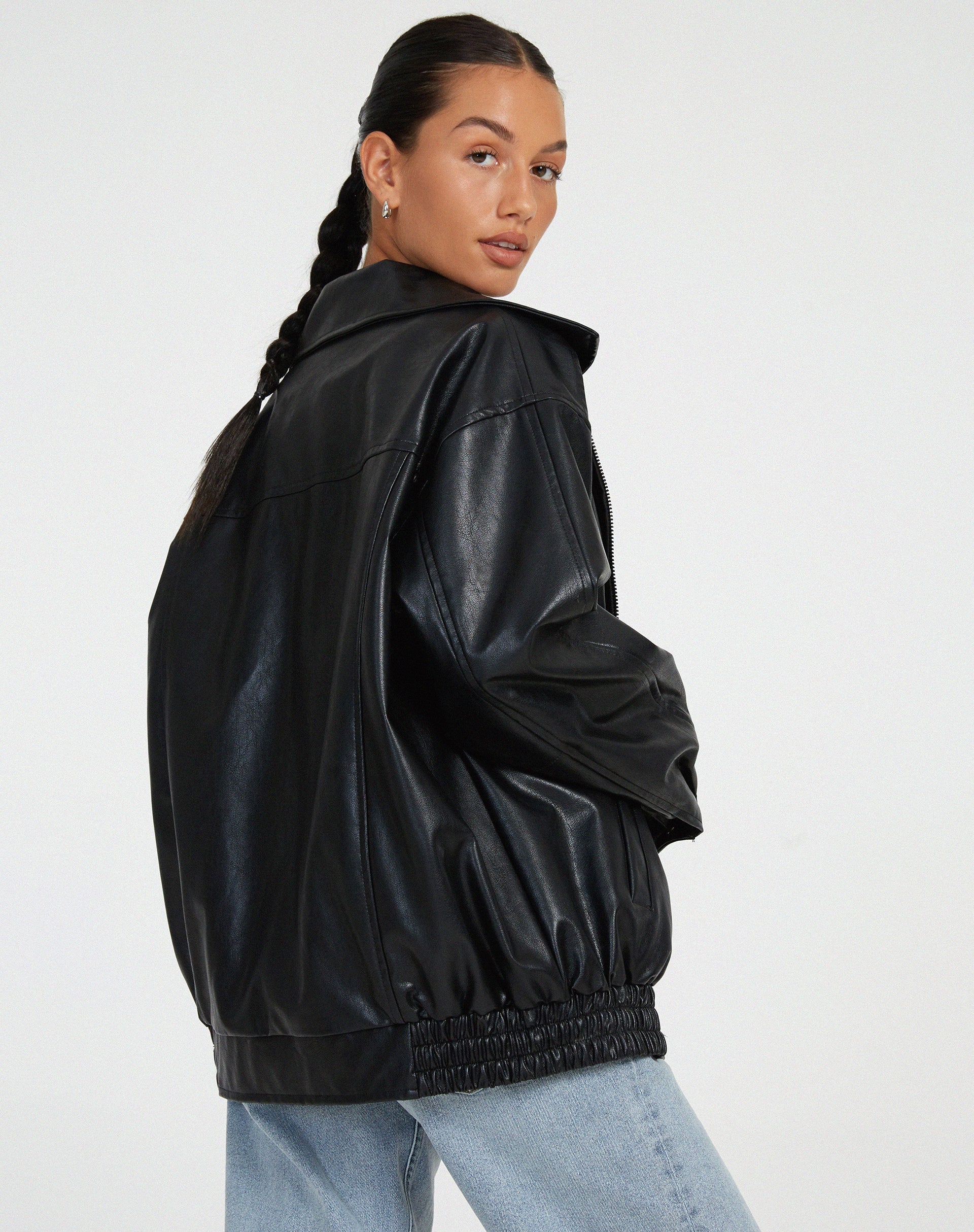 Giacca bomber oversize da donna in ecopelle