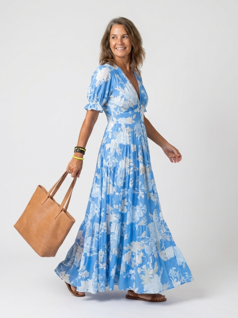 Robe maxi fleurie à col en V pour femme