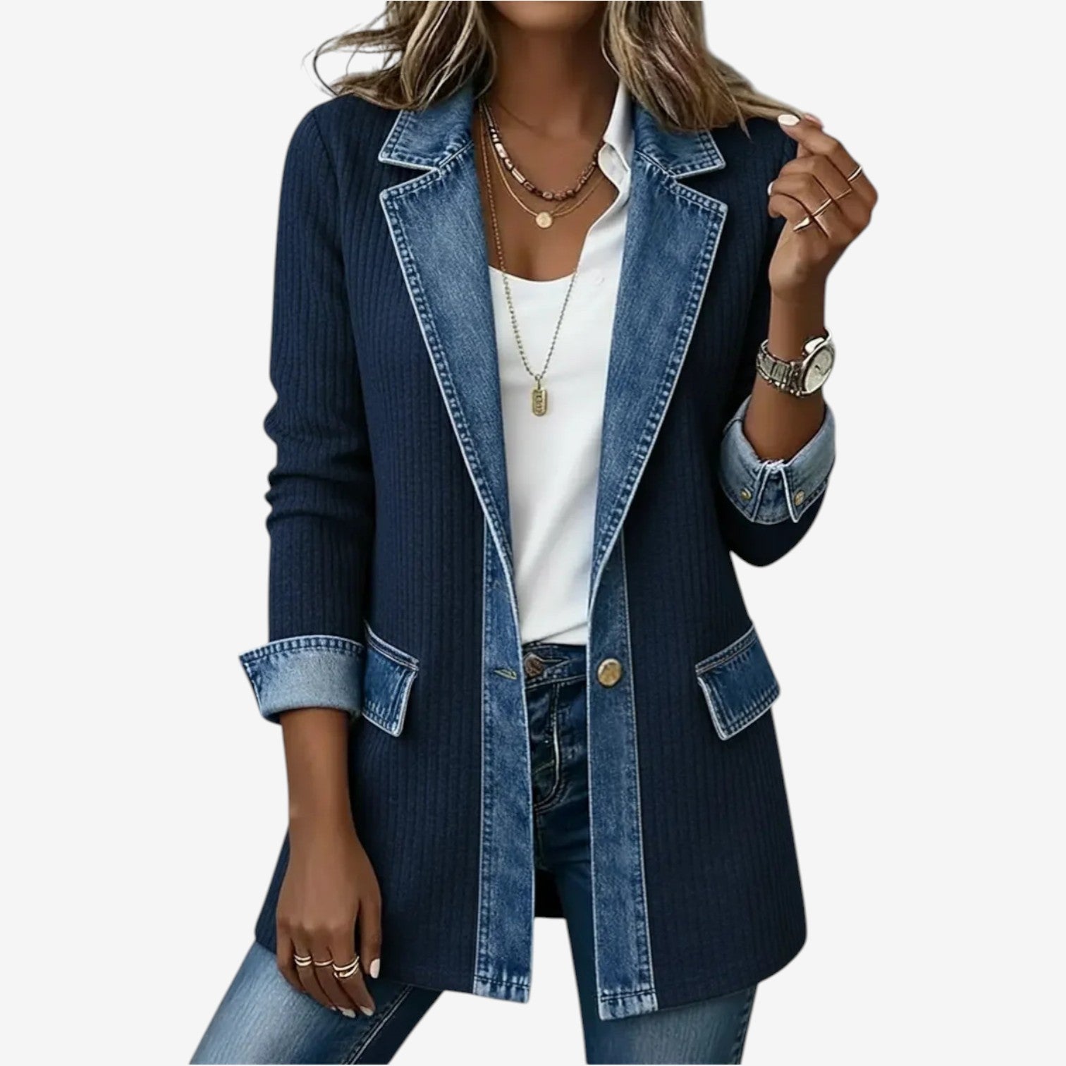 Women's Knit Denim Jacket with Textured Blend