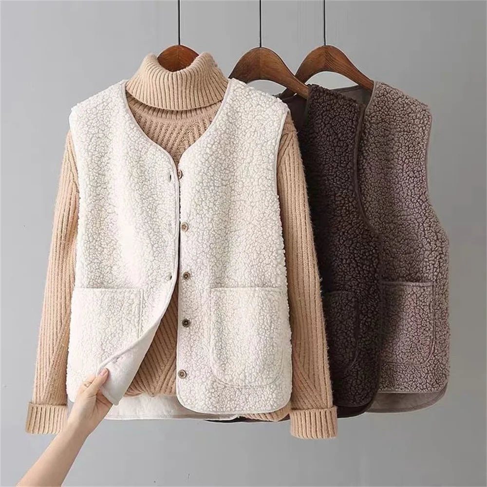 Women's Button-Up Sleeveless Fleece Layering Vest