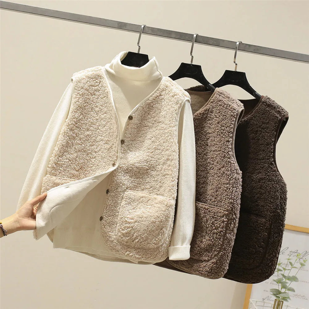 Women's Button-Up Sleeveless Fleece Layering Vest