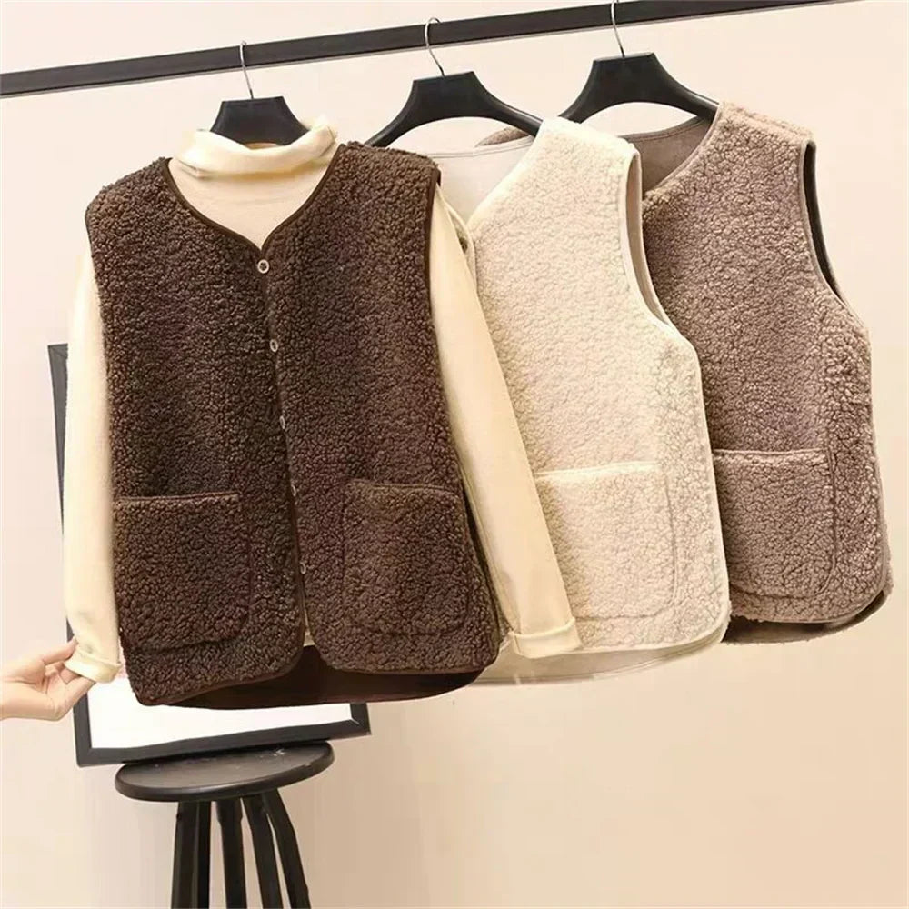 Women's Button-Up Sleeveless Fleece Layering Vest