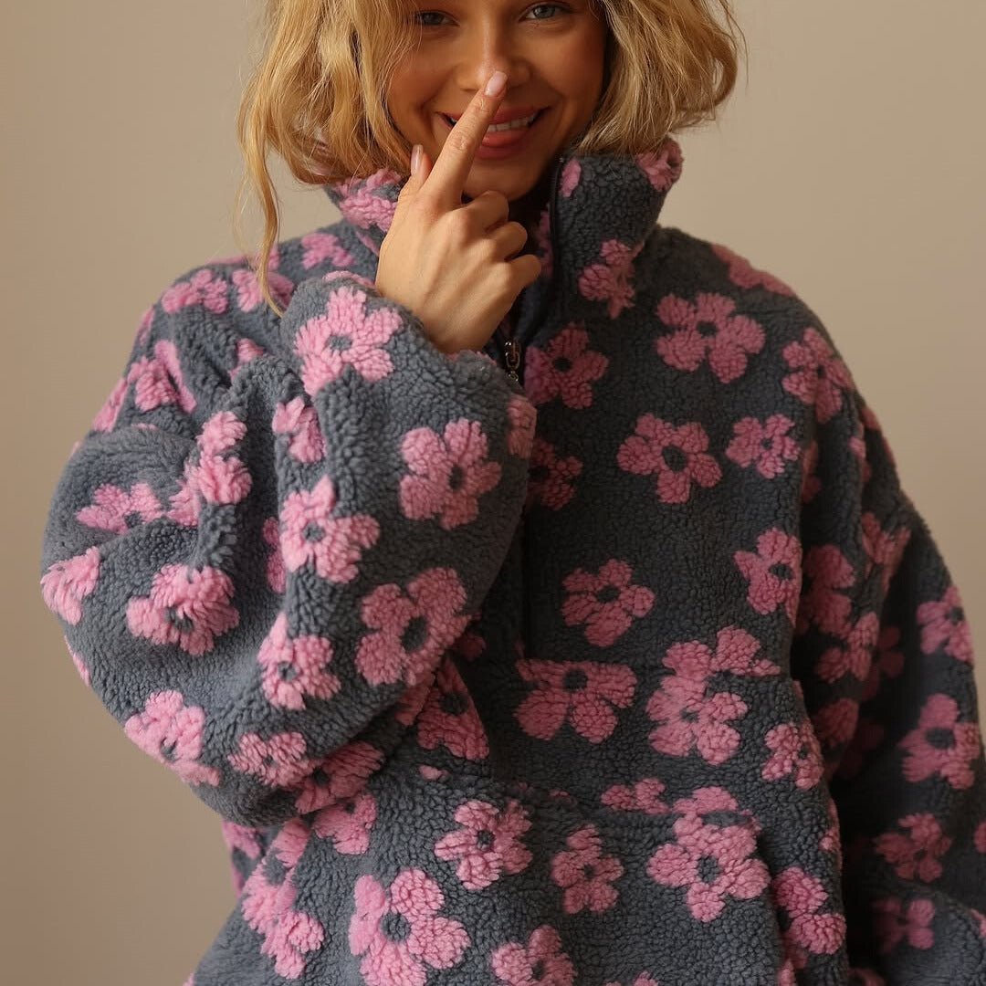 Veste polaire oversize fleurie pour femme