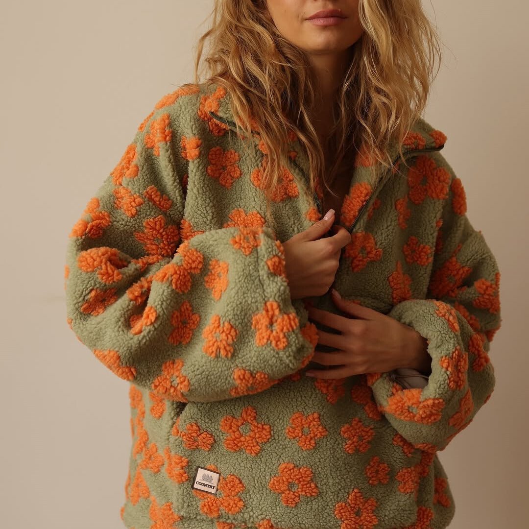Veste polaire oversize fleurie pour femme