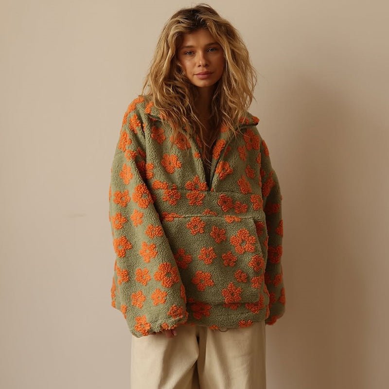 Veste polaire oversize fleurie pour femme