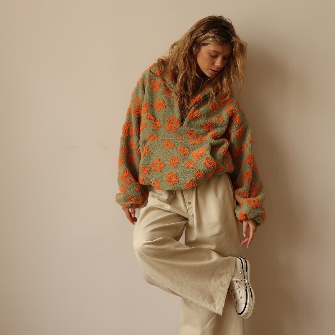 Veste polaire oversize fleurie pour femme