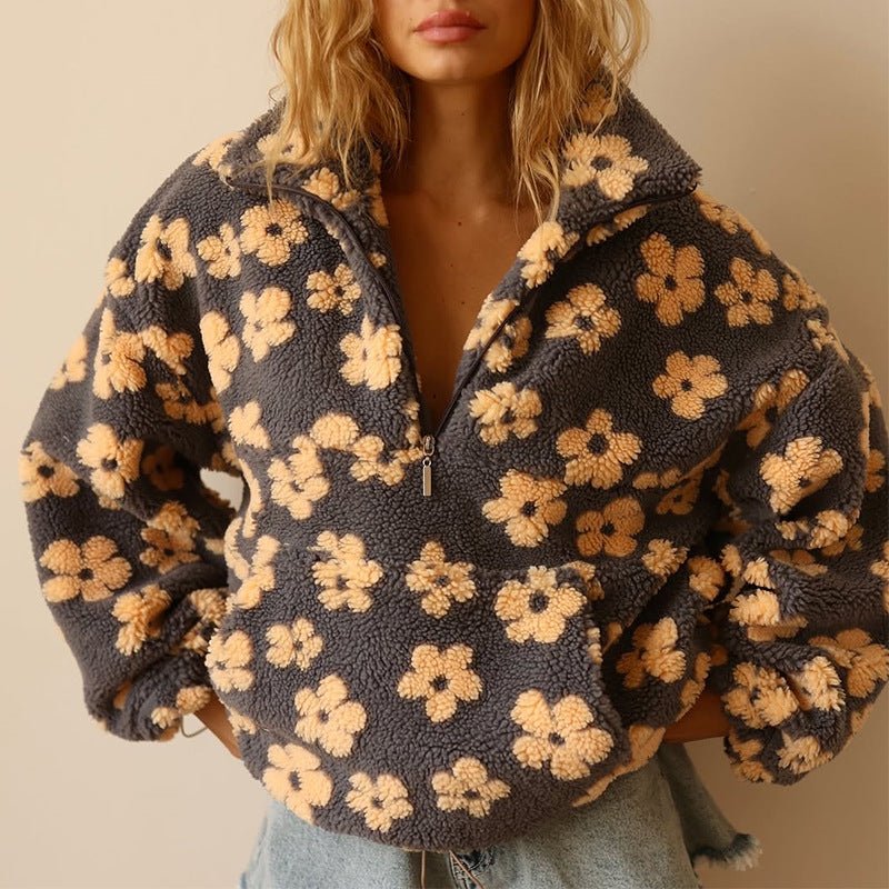 Veste polaire oversize fleurie pour femme