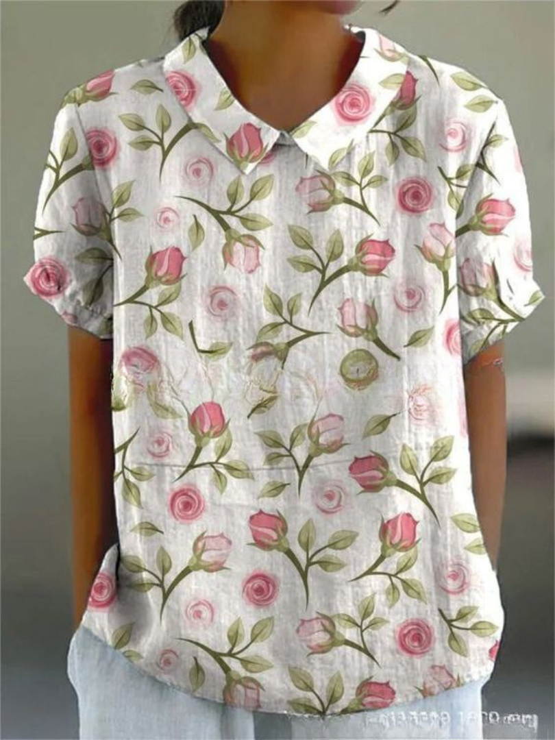 Blouse décontractée à manches courtes avec col et motif floral