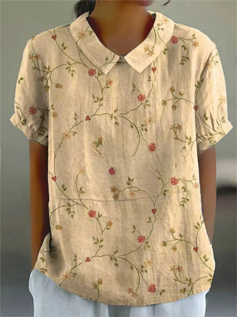 Blouse décontractée à manches courtes avec col et motif floral