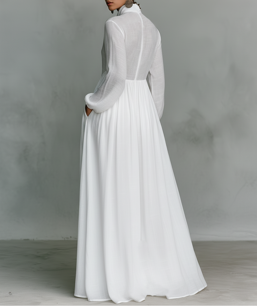 Women's Collared V-Neck Gathered Waist Maxi Dress
