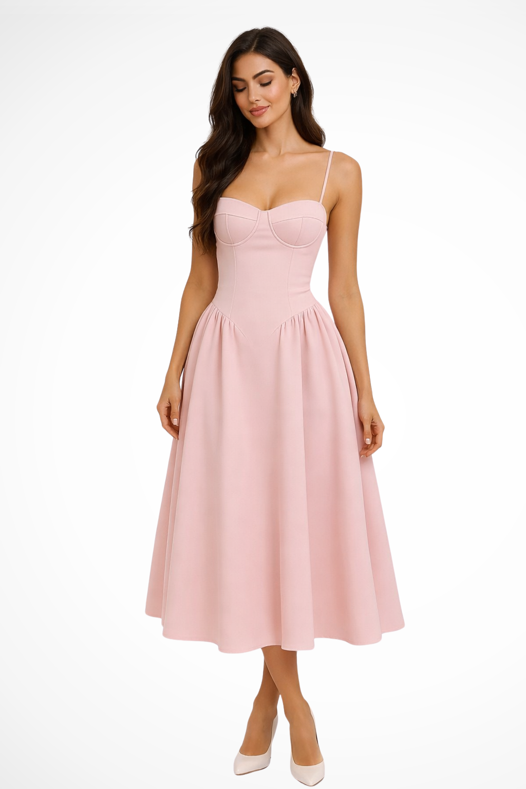 Robe midi à bretelles spaghetti et encolure cœur pour femme